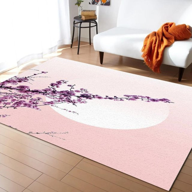 Karpetti Japanischer Sakura Kirschblüten Teppich mit floralem Design in Pink, rutschfest, B/T: 120 x 160 cm - Bild 1