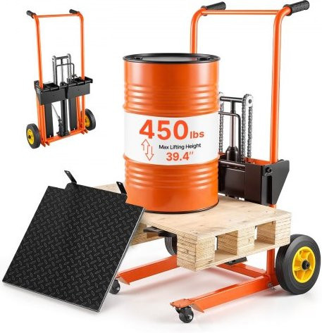 VEVOR Manueller Hochhubwagen mit Plattform und Gabelstaplertisch aus Kohlenstoffstahl, Orange & Schwarz - Bild 1