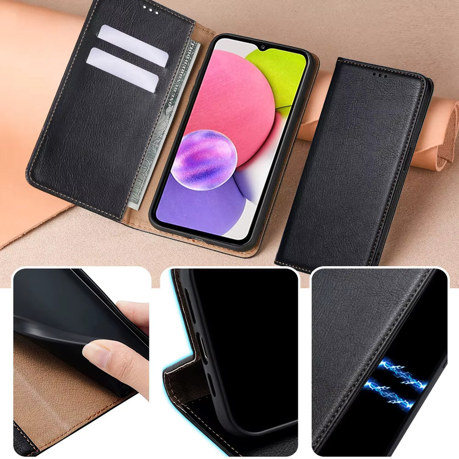 Retro Flip Telefonhülle für Huawei Nova Serie mit Kartenfächern aus weichem TPU in Schwarz - Bild 2