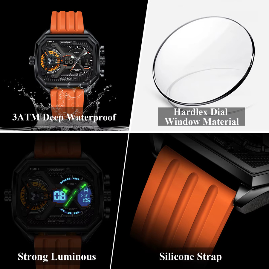 POEDAGAR Armbanduhr, Quarz, Silikon, Schwarz, Herren - Bild 4
