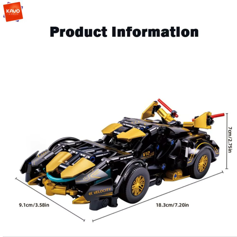 KAVOWORLD V12 Velocity Supercar, Bausatz, 313 Teile, Schwarz-Gold - Bild 6