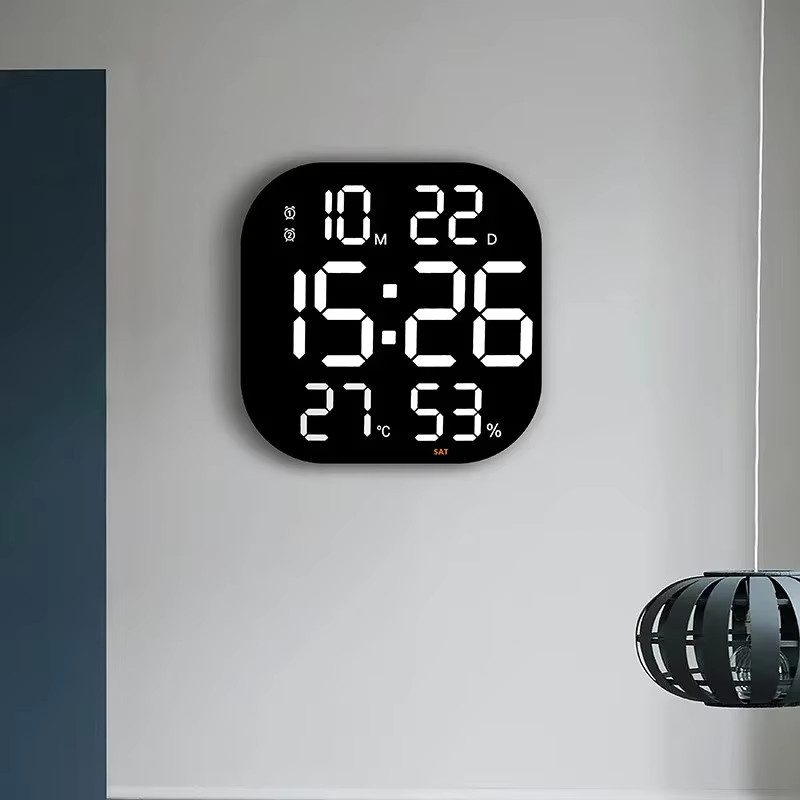WOKLOK 13 Zoll LED Digitale Wanduhr mit Fernbedienung, Temperatur und Luftfeuchtigkeit, Woche, Auto Dimmer, Wecker, Schwarz und Grün - Bild 5