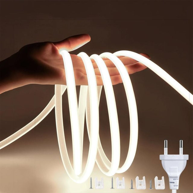 MnnWuu COB LED Streifen Licht IP67 mit EU-Netzstecker, flexibler linearer LED Streifen in Weiß, 220V - Bild 1