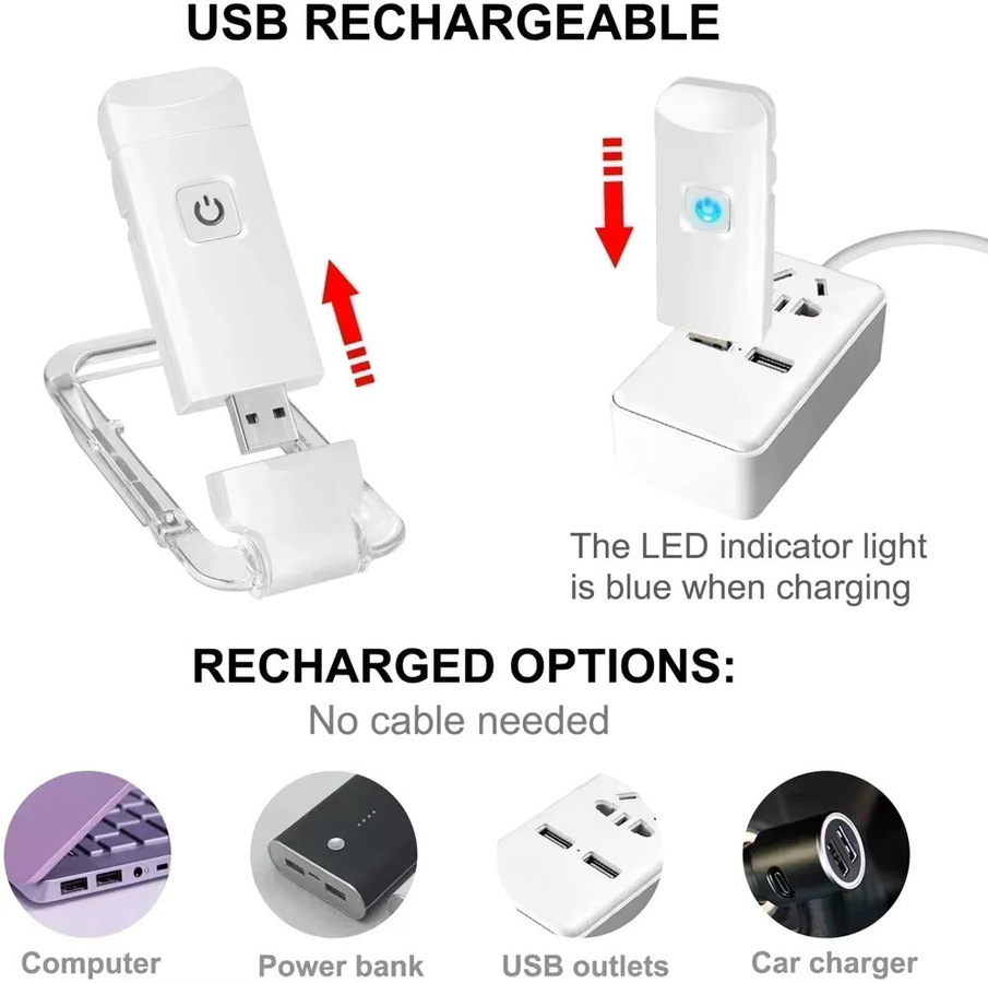 Heinast LED Clip-Leselicht in Weiß, USB wiederaufladbares Nachtlicht mit Augenschutz - Bild 6