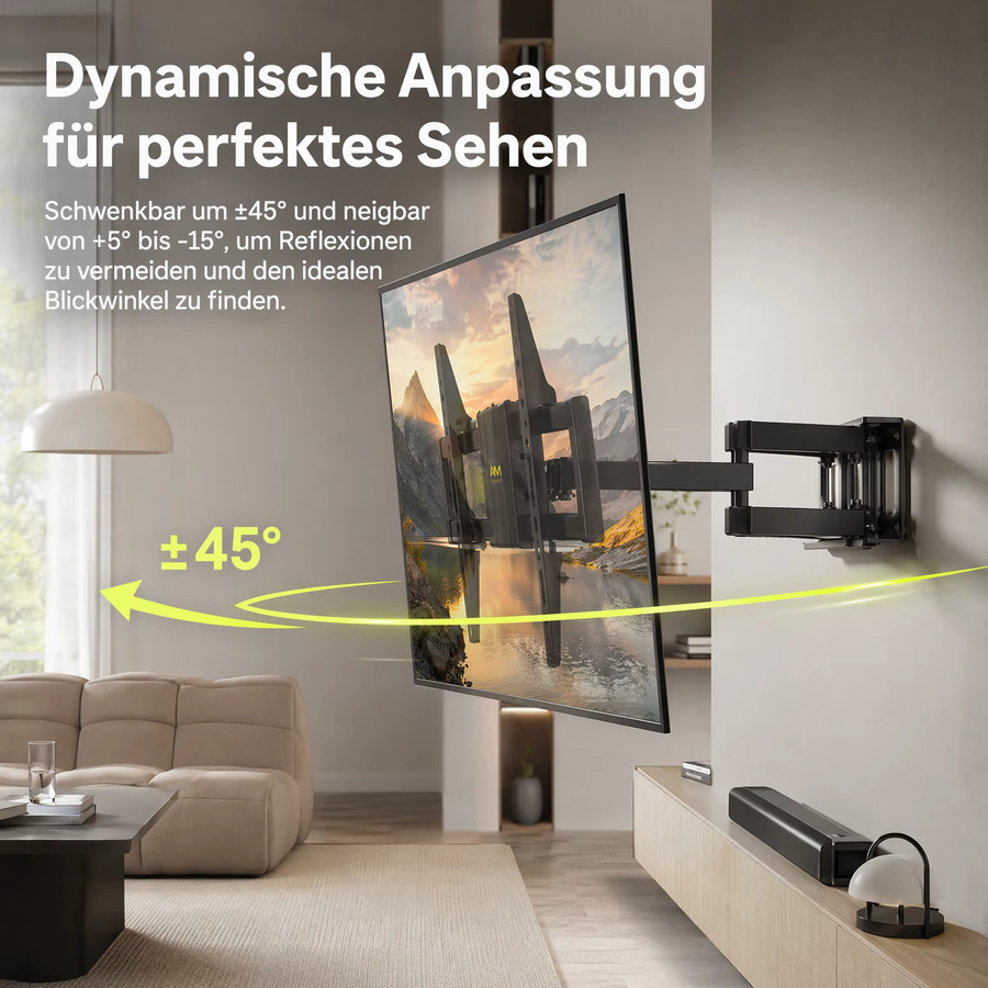 Alphamount Universal TV Wandhalterung schwenkbar und neigbar für 37-80 Zoll Fernseher bis 45 kg in Schwarz - Bild 2