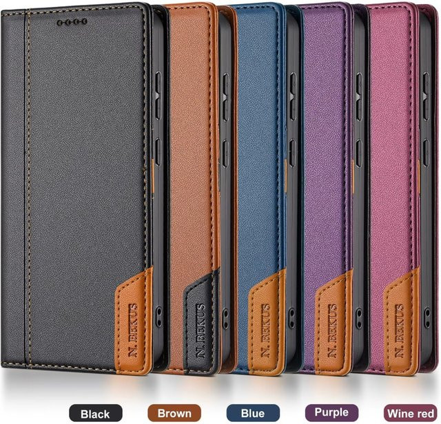 Xiaomi Redmi Note 14 Pro Plus 13 12 11 14C 13C Flip Handyhülle aus PU Leder mit Kartenhalter und RFID-Schutz in Braun - Bild 1