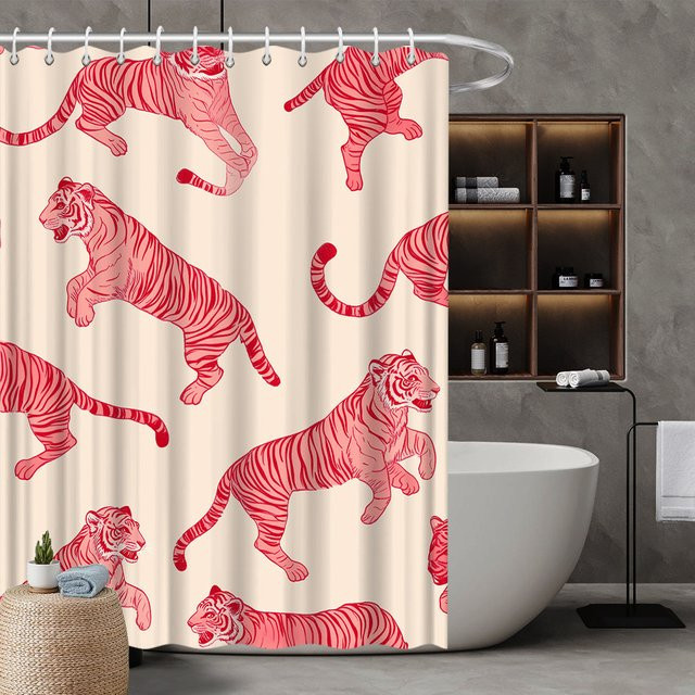 VIKAMA Duschvorhang Pink Tiger, wasserdichter und schimmelresistenter Badezimmervorhang aus Polyester, B/H: 90 x 180 cm - Bild 1