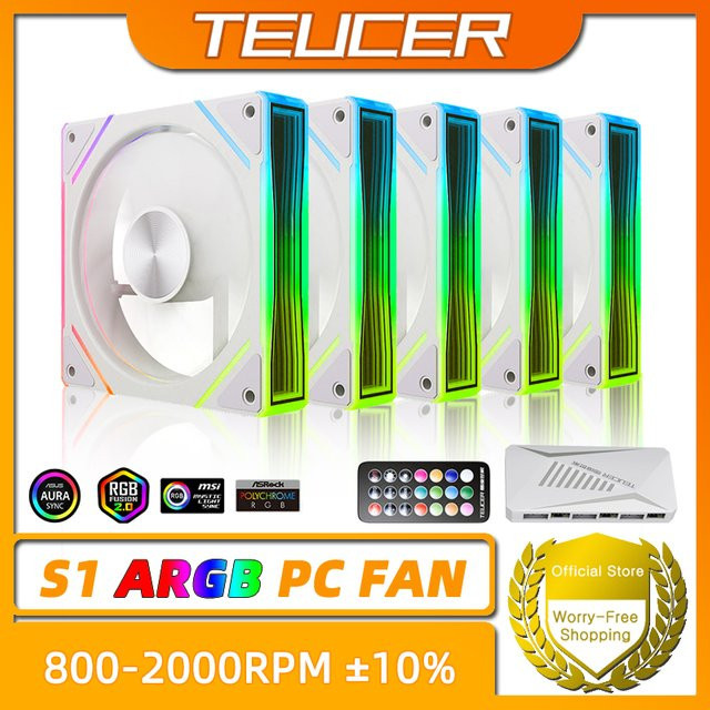 TEUCER Prisma S1 ARGB PC Lüfter Kit in Weiß, 120mm, 4pin PWM und 3pin 5V RGB für Computergehäuse und Wasserkühlungen - Bild 1