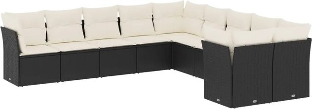 vidaXL 10-teilige Garten-Sofagarnitur aus Poly-Rattan in Schwarz mit Kissen und L-Form - Bild 1