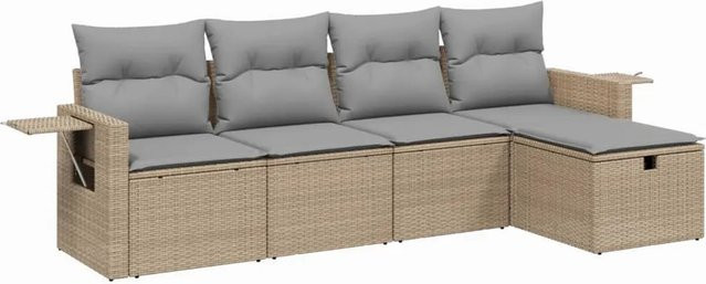 vidaXL 5-tlg Garten-Sofagarnitur in L-Form aus Poly Rattan mit Kissen in Beige - Bild 1