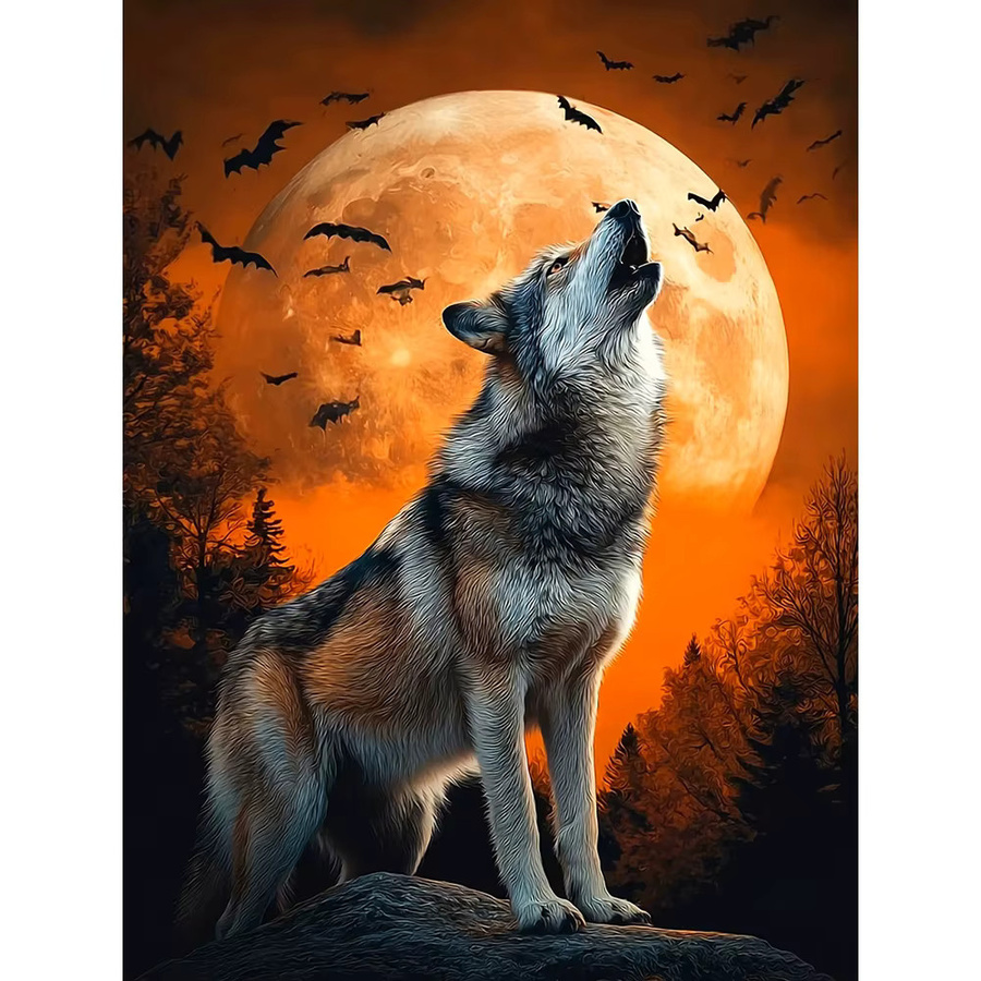 EverShine Diamond Painting Wolf Motiv mit Mond als 5D Tier Bild Mosaik in Multicolour, B/H: 30 x 20 cm - Bild 4