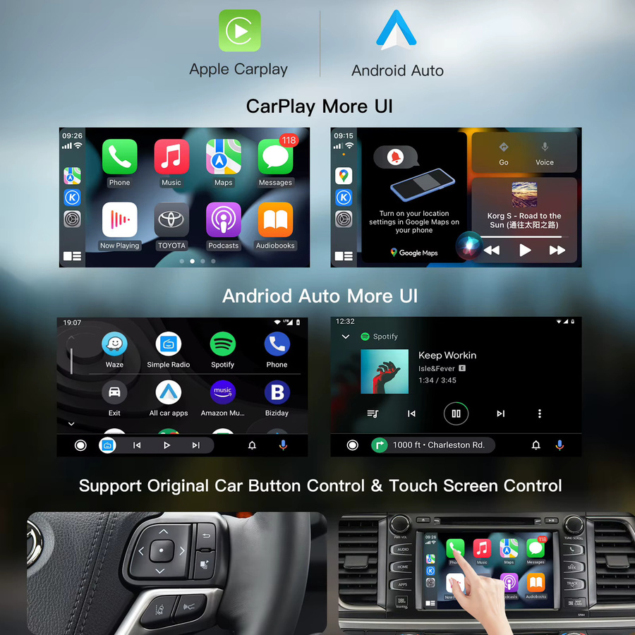 CARABC Drahtloses CarPlay und Android Auto Modul für Toyota Camry CHR RAV4 Corolla Tacoma Tundra Highlander Prius 4Runner Yaris in Silber - Bild 5