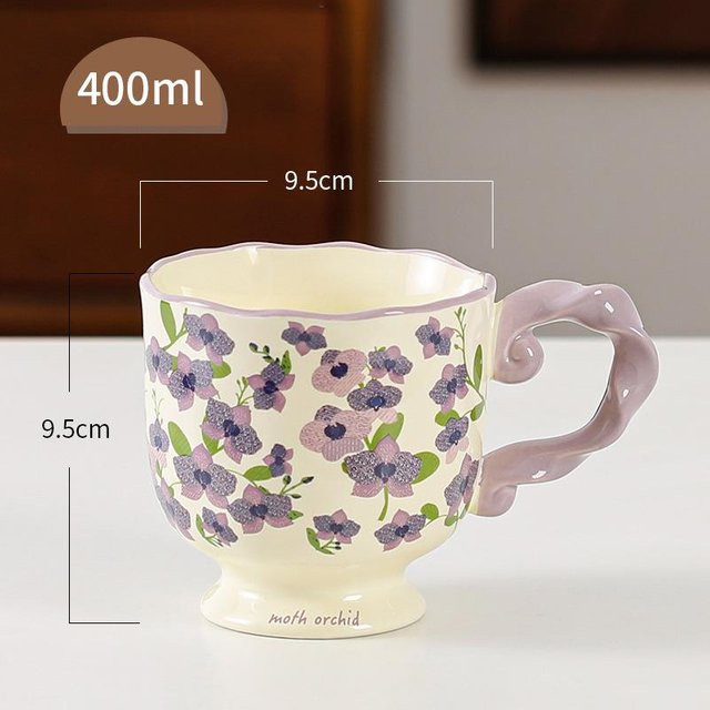 Keramik Becher mit floralem Design von Yiran toy 1, Mehrfarbig, 400 ml - Bild 1