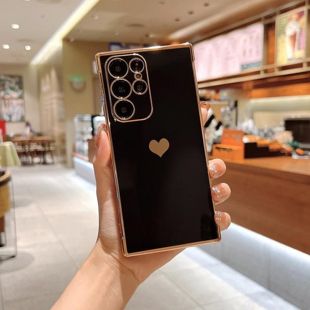 Luxus Galvanik Silikon Schutzhülle für Samsung Galaxy mit Liebesherz-Muster in Schwarz - Bild 1