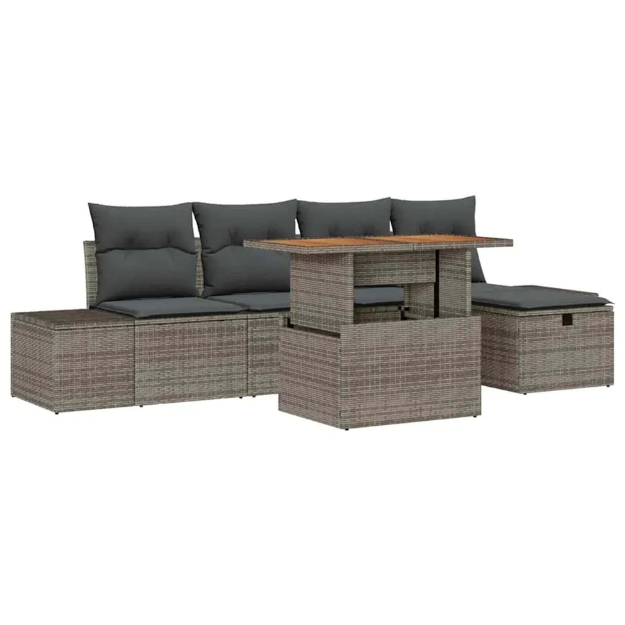 vidaXL Garten-Sofa-Set 6-teilig aus Polyrattan in Grau mit Polstern und Couchtisch - Bild 2