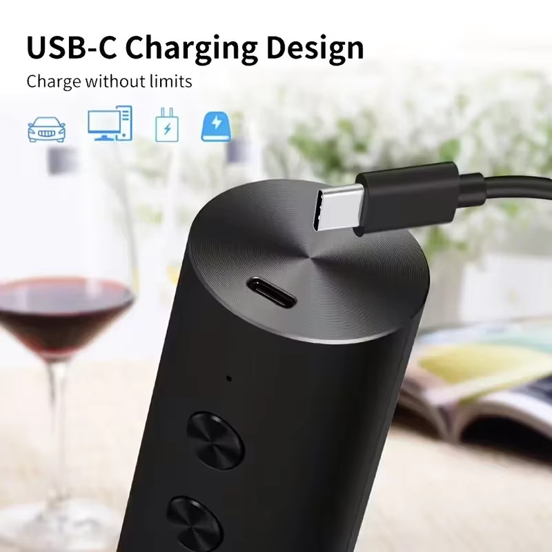 FLYMUYU Elektrischer Weinöffner Set in Schwarz mit Folienschneider, Weinausgießer und Vakuumstopfen, USB-C-Aufladung - Bild 2