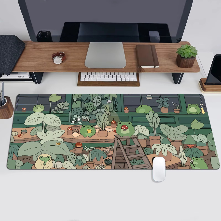 Großes Kawaii Frosch Mauspad in Grün als Schreibtischunterlage für Gaming und Computer - Bild 4