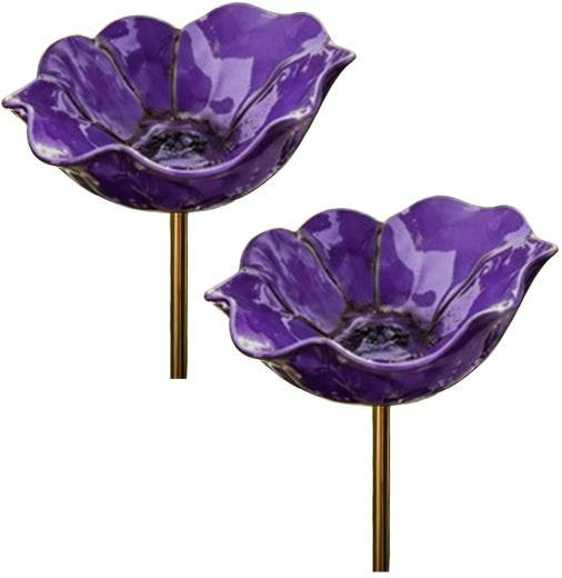 Ethereall Metall Gartenstecker Blume als Bestäuberfreundliche Bienen Tränke und Vogelbad in Violett, 2 Stück - Bild 1