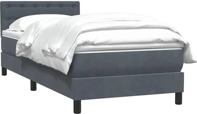 vidaXL Boxspringbett mit Matratze Dunkelgrau aus Samt, Hybrid-Design mit Taschenfederkern, B/T/H: 80 x 210 cm - Bild 1