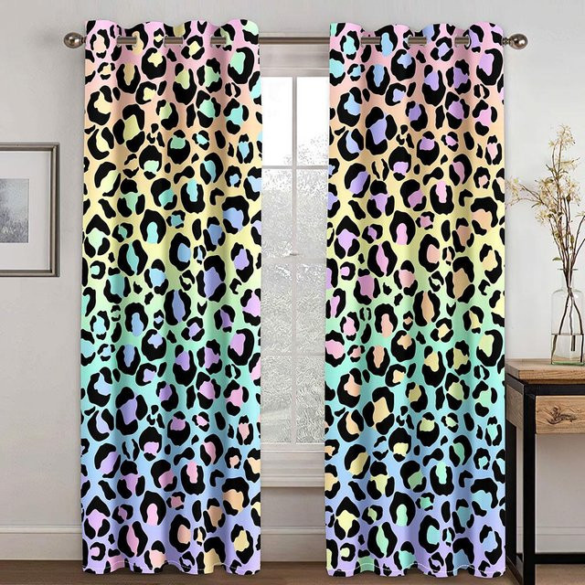 2er-Set Semi-transparente Vorhänge mit Leopardenmuster und 3D-Grafik in Multicolour für Wohnzimmer, Schlafzimmer und Küche, B: 50 cm, H: 130 cm - Bild 1