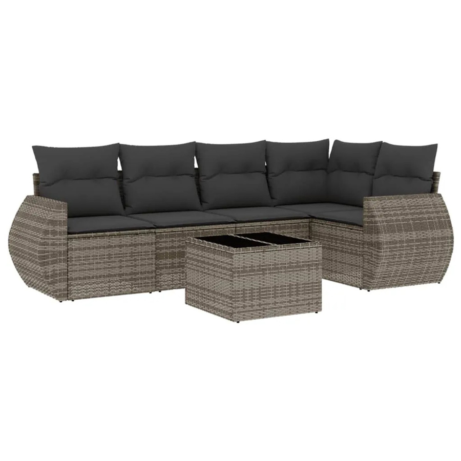 vidaXL 6-tlg Garten-Sofagarnitur in L-Form aus grauem Poly-Rattan mit Kissen und Armlehnen - Bild 2