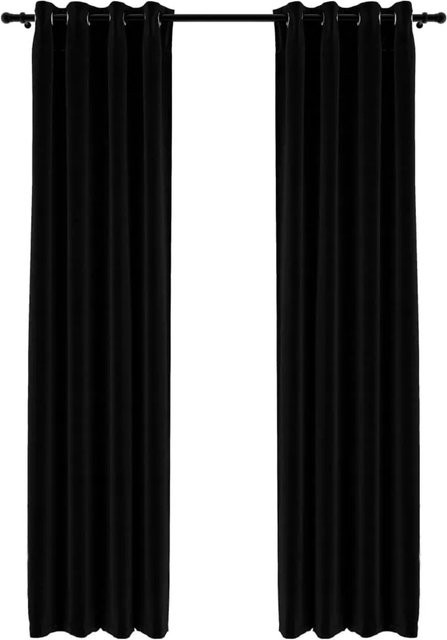vidaXL Verdunkelungsvorhänge in Leinenoptik mit Ösen, 2 Stück, Schwarz, B: 140 cm, H: 245 cm - Bild 1