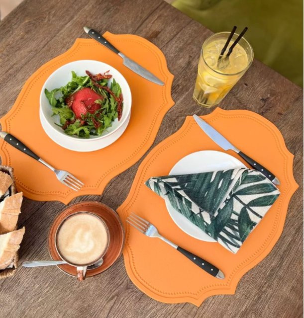 Inyahome Leder Tischset Set Moderne Nordic Esstisch Matte Untersetzer Orange - Bild 1