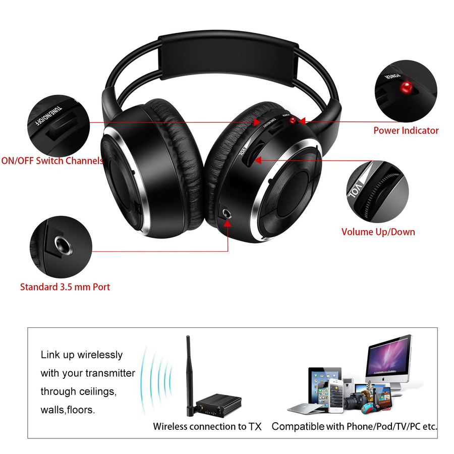 CATASSU Silent Disco Set mit 3 kabellosen Kopfhörern und 1 Sender in Schwarz - Bild 4