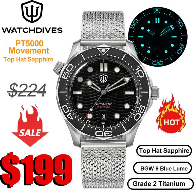 Watchdives Taucheruhr, Automatik, Titan, Saphirglas, 20 ATM, Unisex - Bild 1
