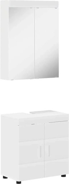 vidaXL Badezimmer-Möbelset TULUM in Weiß, bestehend aus Unterschrank und Spiegel aus Holzwerkstoff, modern und matt - Bild 1