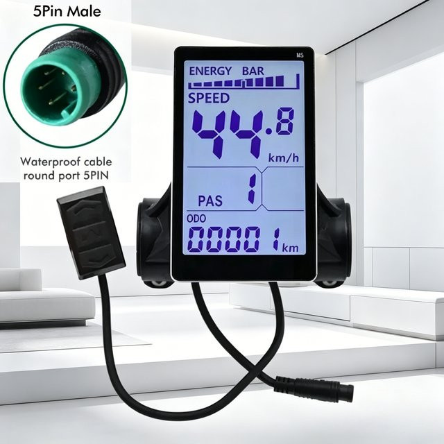 M5 LCD-Display mit 5-Pin Stecker für Elektrofahrräder und Roller in Schwarz - Bild 1