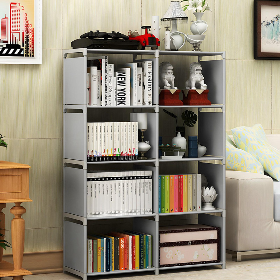 KaiSai Bücherregal mit 5 Ebenen und 8 Würfeln, modernes freistehendes vertikales Lagerregal aus Stahlrohr für Wohnzimmer und Schlafzimmer - Bild 1