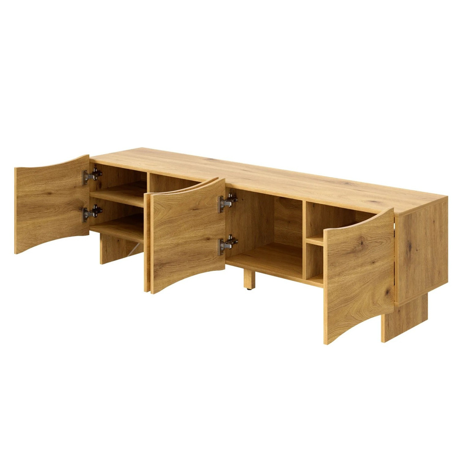 okwish TV Schrank mit Wellenmuster in Braun und Beige, moderner Mediaschrank mit 4 Türen und integrierter Kabeldurchführung, B/T/H: 155 x 36 x 47 cm - Bild 2