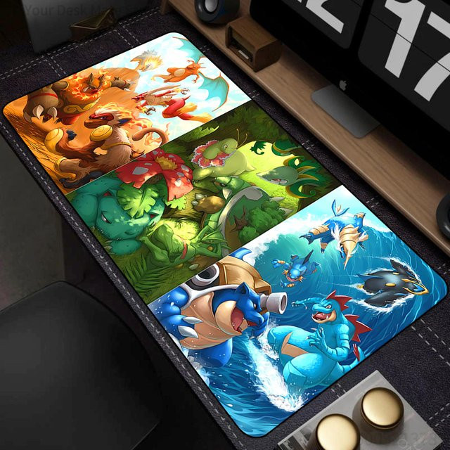 Potdemiel Kawaii Japan Anime Mauspad XXL Buntes Pokémon Design Gaming Mausunterlage und Tastaturunterlage aus Gummi für PC und Laptop, Mehrfarbig - Bild 1