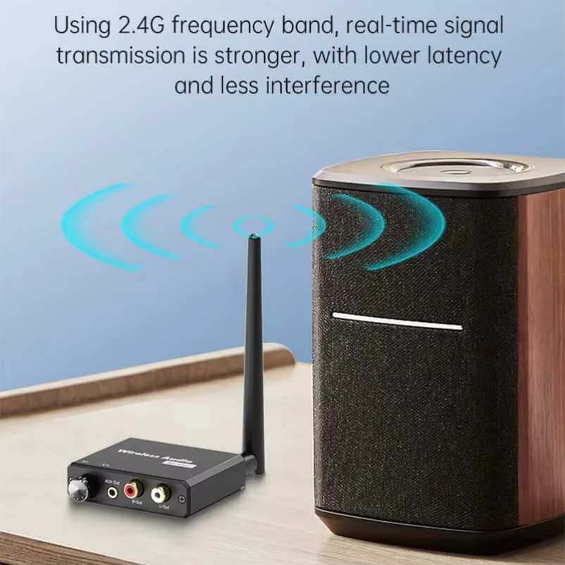 VIKEFON Digital-zu-Analog Konverter mit 2,4G Drahtlosem Sender und Empfänger, 50m Reichweite, Schwarz, 3,5mm Klinke und RCA-Anschluss für Verstärker, Lautsprecher, TV-Box, DVD und PC - Bild 4
