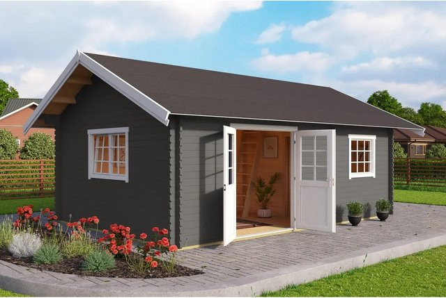 Lasita Blockbohlenhaus Caroline Gartenhaus Set in Grau mit Satteldach B/H/T: 675 x 330,6 x 489,9 cm - Bild 1