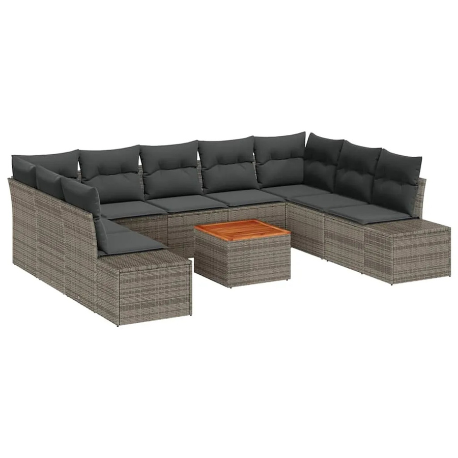 vidaXL Garten-Sofa-Set 10-teilig in Grau aus Polyrattan mit U-Form und Stauraum - Bild 2