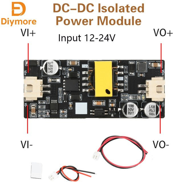 diymore DC-DC-Wandler Isoliertes Stromversorgungsmodul Eingang 12–24 V Ausgang 12 V oder 24 V 15 W Schwarz mit Signal-/Doppelendklemmenkabel - Bild 1