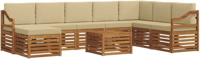vidaXL Sofagarnitur 9-teilig aus Massivholz Akazie in Natur und Beige mit Polsterung und Armlehnen - Bild 1
