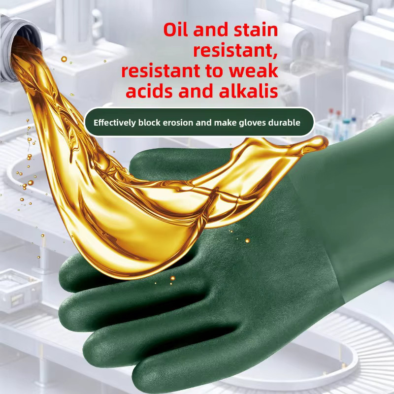 Grüne industrielle Arbeitsschutzhandschuhe wasserdicht ölbeständig säurebeständig und korrosionsbeständig mit Rutschfestigkeit - Bild 2