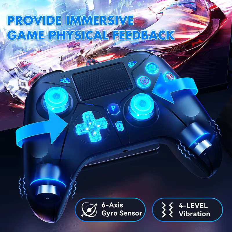 Bonacell RGB Gaming Controller für PS5, PS4 und PC, kabelgebundenes Gamepad mit Dual Vibration und 8 Farben, Schwarz/Multicolor - Bild 3