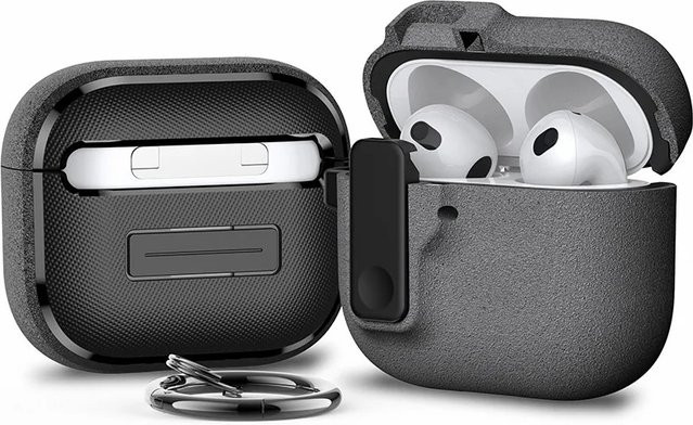 Sicherheitsschloss und stoßfeste Abdeckung für Apple AirPods 4, 3 und Pro 1, 2 mit Magnet und Schlüsselanhänger für das Ladeetui in Schwarz und Grau - Bild 1