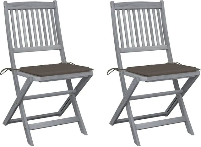vidaXL Set aus 2 klappbaren Gartenstühlen aus Akazienholz mit Kissen in Grau und Taupe - Bild 1