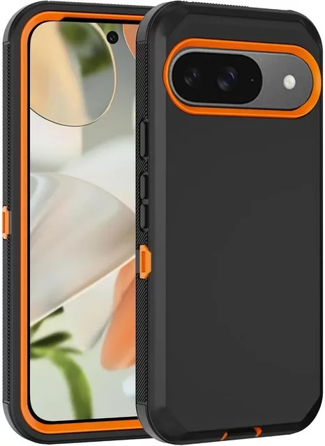 Robuste und stoßfeste Schutzhülle in Militärqualität für Google Pixel 10, 9, 8, Pro, XL, 9A, 8A in Schwarz und Orange - Bild 1