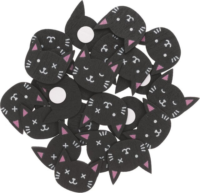 Rico Design Holzsticker Katzen Mix in Schwarz mit 24 Stück adhesive Katzenköpfen für Halloween - Bild 1