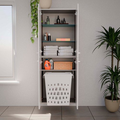 FACKELMANN Doppel-Hochschrank Verona mit 2 Türen und Wäschekorb, Farbe Nussbaum/Weiss, B/T/H: 60 x 32 x 162 cm - Bild 1
