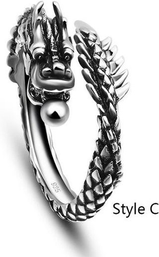 Wucifang Jewelry Drachenring, 925 Silber, schwarz, Unisex - Bild 1