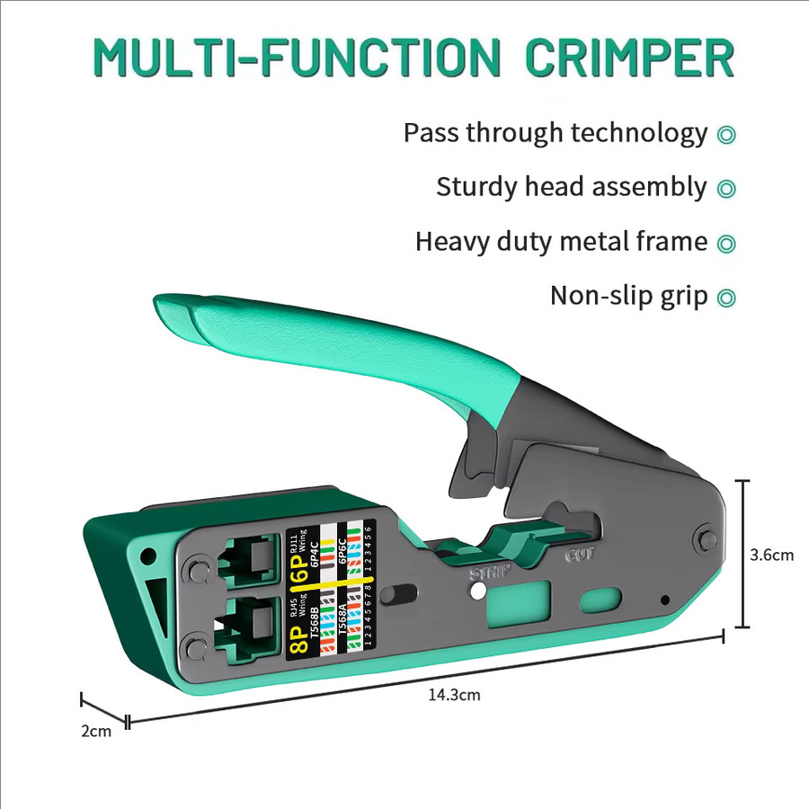SHOYEE RJ45 Crimp Tool Kit All-in-One Ethernet Crimper für Cat5 Cat5e Cat6 8P8C Stecker in Blau - Bild 5