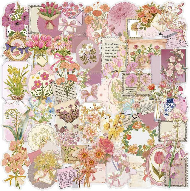 Rspctou Vintage Bunte Blumen Aufkleber, transparent, multicolour - Bild 1