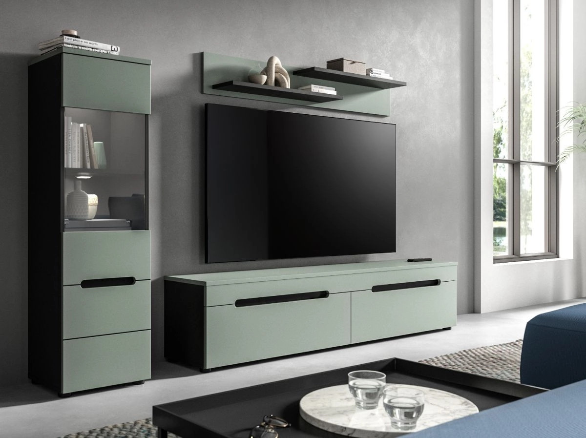 Inn.Furn Wohnwand Cooper in Salbei und Grau mit Vitrine und Lowboard, Breite: 221 cm - Bild 2